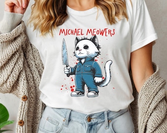 Michael Meowers Halloween T-Shirt: Funny Cat Lover Horror Tee