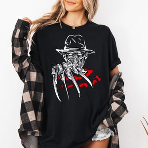 Freddy Krueger Graphic Tee Black Shirt Horror Movie Apparel Nightmare on Elm Street T-Shirt for Men Women Spooky Season Gift