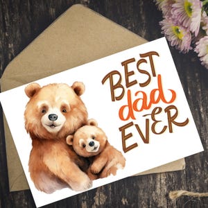 Lindo cartão para o Dia dos Pais, Cartão para o Dia dos Pais com urso, Papai urso e bebê urso, Cartão engraçado, Download digital, Dia dos Pais engraçado, Presente para o Dia dos Pais