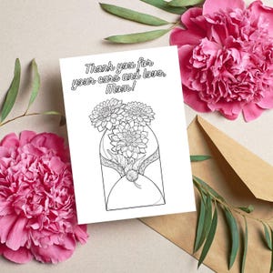 Carte de fête des mères, cadeau pour maman, carte de printemps, fête des mères en mai, carte numérique de fête des mères, carte de fleurs, coloriage de fleurs, cadeau fait main