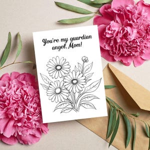 Tarjeta imprimible del Día de la Madre, Tarjeta de Feliz Día de la Madre, Tarjeta de felicitación con tus propias manos, Descarga instantánea, Tarjeta para colorear de flores para mamá