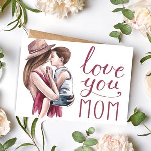 Carte « Je t'aime maman », carte postale minimaliste, carte Beautifully Mom, téléchargement immédiat, carte postale maman et bébé, carte imprimable pour maman