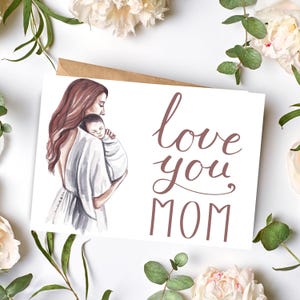 Carte « Je t'aime maman », carte postale minimaliste, carte géniale pour maman, téléchargement immédiat, carte postale maman et bébé, carte imprimable pour maman