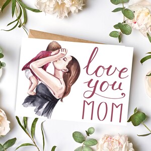 Card  “Love you mom”,Mom and Kids, Awesome Mom Card, Instant download, Postcard Mom and baby, Printable card for mom, Minimalist postcard