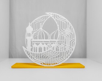 Islamic Crescent Moon Napkin Holder with Mosque Design | Eid Table Decor | Ramadan Home Gift | Elegant Napkin Organizer