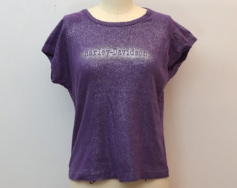 on sale Vintage HARLEY DAVIDSON Women's Purple Sparkly Short Sleeve Tee Shirt Size 2XL Made in USA Waukon Iowa