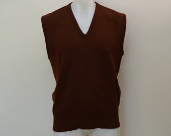 on sale Vintage Chocolate Brown Sweater Vest Men's Acrylic Size XL Sleeveless Sweater Men's Store