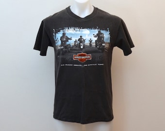 on sale Vintage Harley Davidson Black T-Shirt Tee Shirt Size M Made in USA Fort Myers Florida Harley with Embroidered Logo