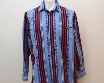 on SALE Vintage Men's Karman Western Shirt Southwestern Pattern Long Sleeve Button Down Heavy Cotton Shirt