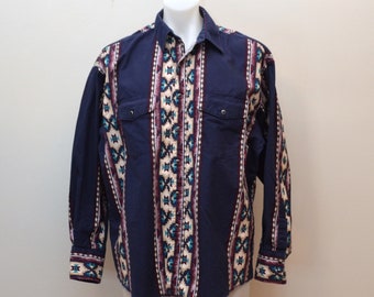 on SALE Vintage Men's Wrangler Western Shirt Southwestern Pattern Long Sleeve Button Down Size 17 1/2-35