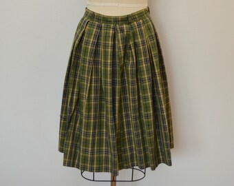 on sale Vintage Green Plaid Pleated Skirt with Zipper Back