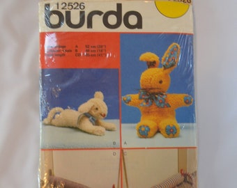 Vintage Pattern Burda 12526 Stuffed Bunny Rabbit and Lamb, and Cat and Dog Draft Stoppers