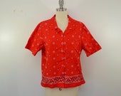 Vintage Denim Co. Red BANDANA pattern shirt blouse short sleeve size Large