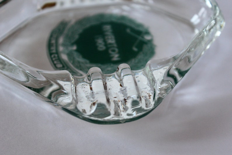 Vintage RIVERTON COUNTRY CLUB Clear Glass Advertising Ashtray Cinnaminson New Jersey image 5