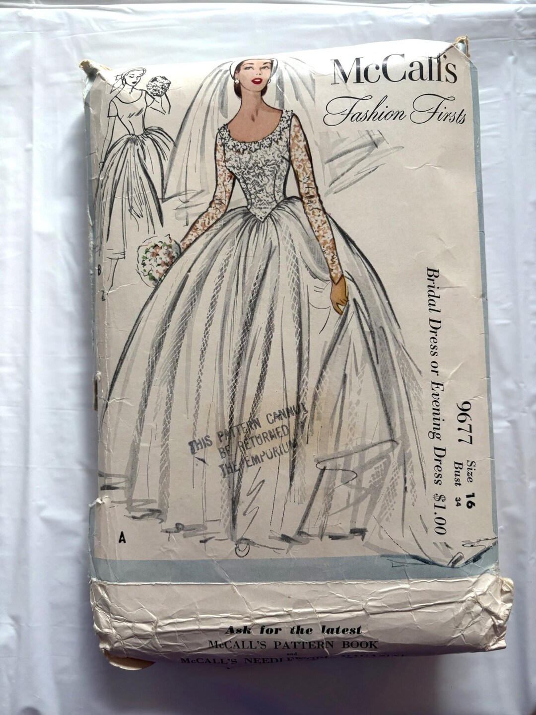 Vintage Sewing Pattern 1950s Mccall's 9677 Wedding Gown Copyright 1954 ...