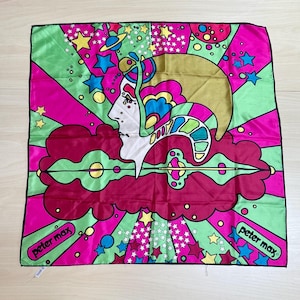 Vintage PETER MAX Silk Scarf PSYCHEDELIC Art 1960&#39;s made in japan