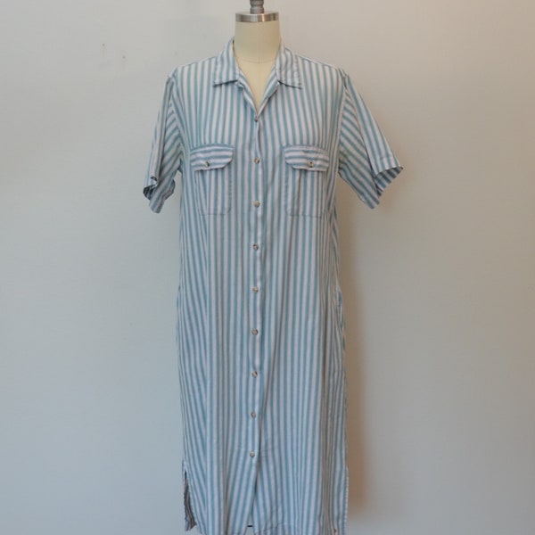 on sale Vintage Women's Banana Republic Striped Shirt Dress Short Sleeve 1980s Size Large Mill Valley California