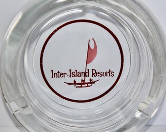 Vintage INTER ISLAND RESORTS Clear Glass Advertising Ashtray Hawaii