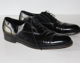 on sale Vintage Men's Florshiem Shoes Black Leather Captoe Dress Shoes Size 10D