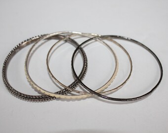 Vintage Bracelet Lot Four Bangle Bracelets - Napier Silver and Three Thin Bangles