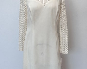 Vintage Off White Dress Cute Sheer Swirly Pattern Top NWT 60s Long Sleeve Val-Knits Size 12