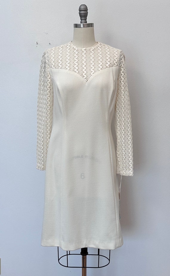Vintage Off White Dress Cute Sheer Swirly Pattern 