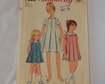 Vintage Sewing Pattern Simplicity 7035 Child's Dress Sleeveless or Short Sleeve with Pleats Size 12 Copyright 1967
