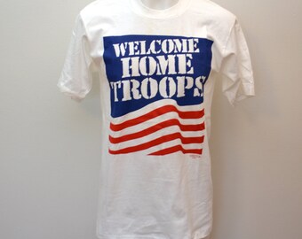 on sale Vintage Welcome Home Troops T-Shirt 1991  Made in USA Iraq War Military Troops Shirt Size Large