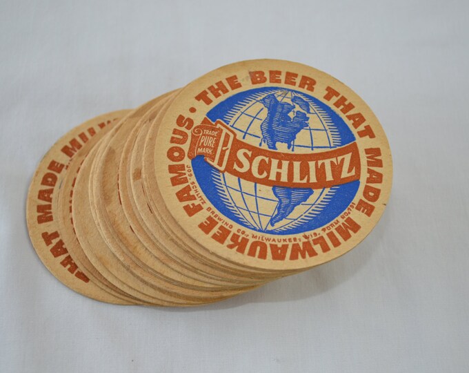 Vintage SCHLITZ Beer Cardboard Coasters Lot of 17 1950's Etsy