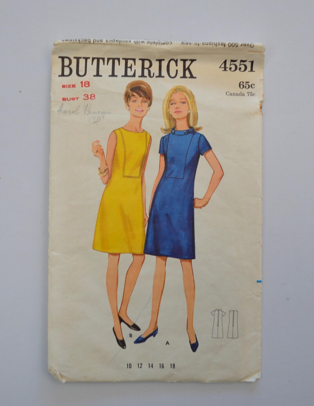Simplicity Pattern 4551 Vintage 60s Butterick 4551 Sewing Pattern, Fitted Dress Short Sleeve or ...