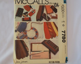 Vintage Pattern McCall's 7780 Men's Tie, Tissue Case, Eyeglass Case, Book Cover, Cosmetic Bag, Sewing Kit, Bib Copyright 1981