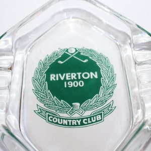 Vintage RIVERTON COUNTRY CLUB Clear Glass Advertising Ashtray Cinnaminson New Jersey image 2