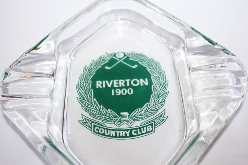 Vintage RIVERTON COUNTRY CLUB Clear Glass Advertising Ashtray Cinnaminson New Jersey image 2