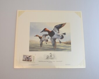 Vintage Wisconsin Duck Art Print Canvasbacks Duck Stamp Print by Artist Don Moore Copyright 2000