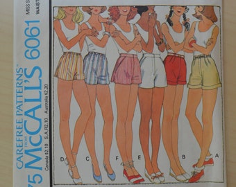 Vintage Shorts PATTERN McCall's 6061 Size 12 Waist 26 1/2 Copyright 1978