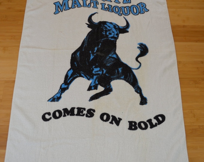 Vintage SCHLITZ MALT LIQUOR Bull Beach Towel Large Made in Usa 1970's