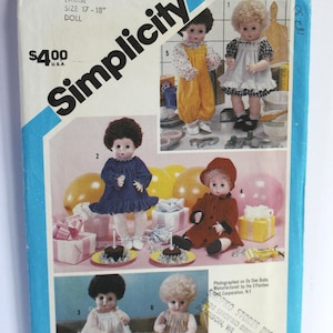 Vintage Doll Sewing Pattern Simplicity 6481 for 17-18 Inch Dolls Copyright 1984