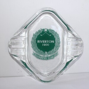 Vintage RIVERTON COUNTRY CLUB Clear Glass Advertising Ashtray Cinnaminson New Jersey image 3
