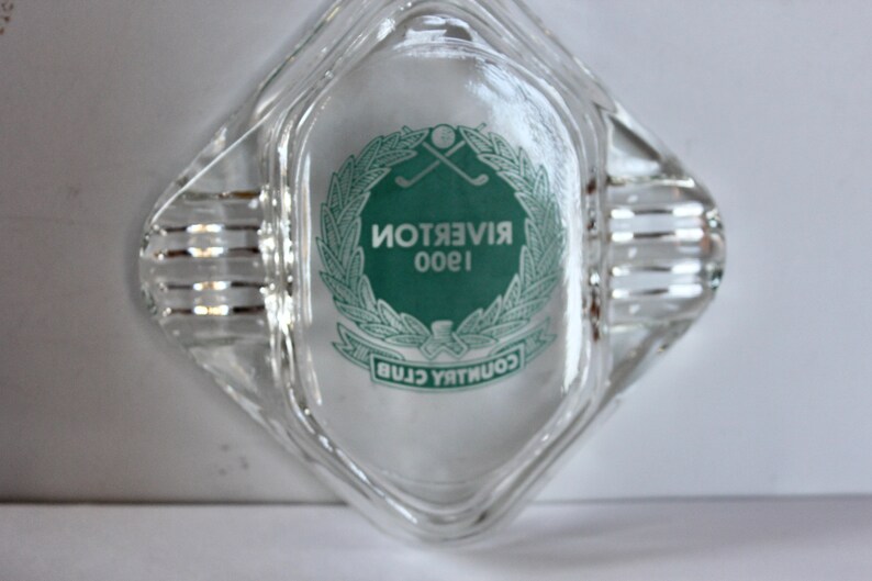 Vintage RIVERTON COUNTRY CLUB Clear Glass Advertising Ashtray Cinnaminson New Jersey image 4
