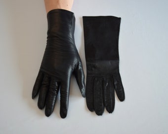 Vintage Black Kid Leather Women's Formal Gloves Over Wrist Length by Barra