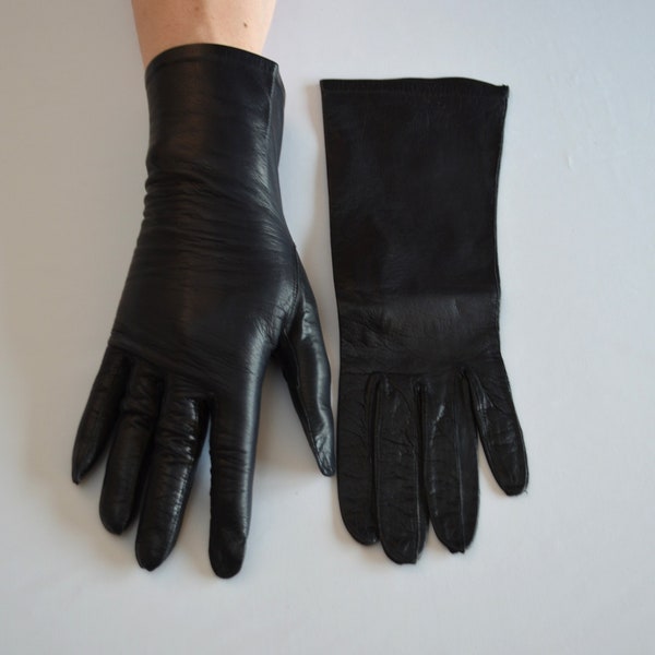 Vintage Black Kid Leather Women's Formal Gloves Over Wrist Length by Barra