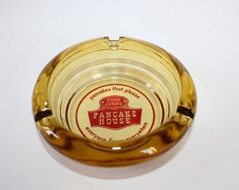 Vintage Uncle John's Pancake House Ashtray from Round Amber Glass Ashtray