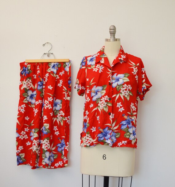 Vintage Aloha Hut Women's Two Piece Hawaiian Outfi