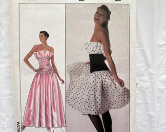Vintage Sewing Pattern Simplicity 8949 Strapless Party Dresses with Upper Ruffle Waist 80s Style Copyright 1989 Size 12