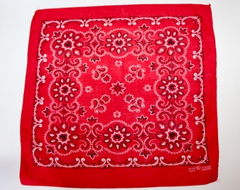 Vintage RED Fast Color BANDANA Elephant Trunk Up paisley design 100% cotton