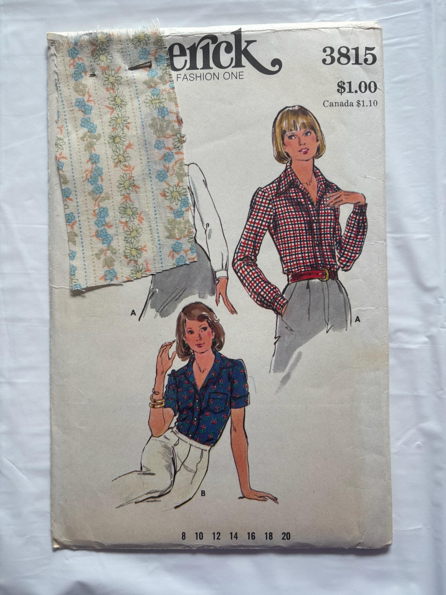Vintage Sewing Pattern Butterick 3815 Misses Semi-Fitted Shirt Long or Short Sleeve Size 12