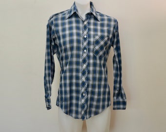 last chance Vintage BOSTON STORE plaid long sleeve shirt 1960's 70's medium or large