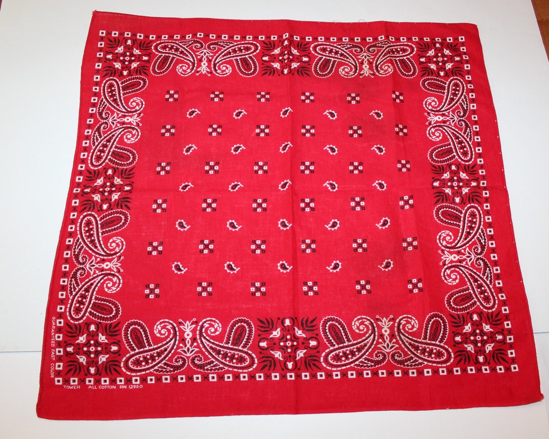 Vintage Red Paisley Fast Color BANDANA Tower All Cotton USA Rn Etsy