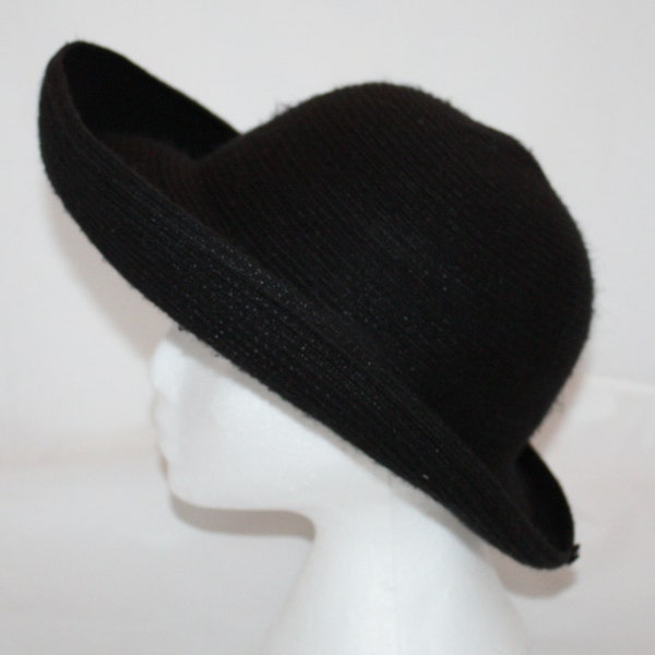 Vintage Hat, Women's Wide Brim Black Hat from the 1950's
