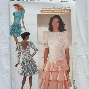 on sale Vintage Sewing Pattern Butterick 4849 Misses&#39; Dress Dropped Waist with Ruffles Prom Bridesmaid Party Copyright 1990